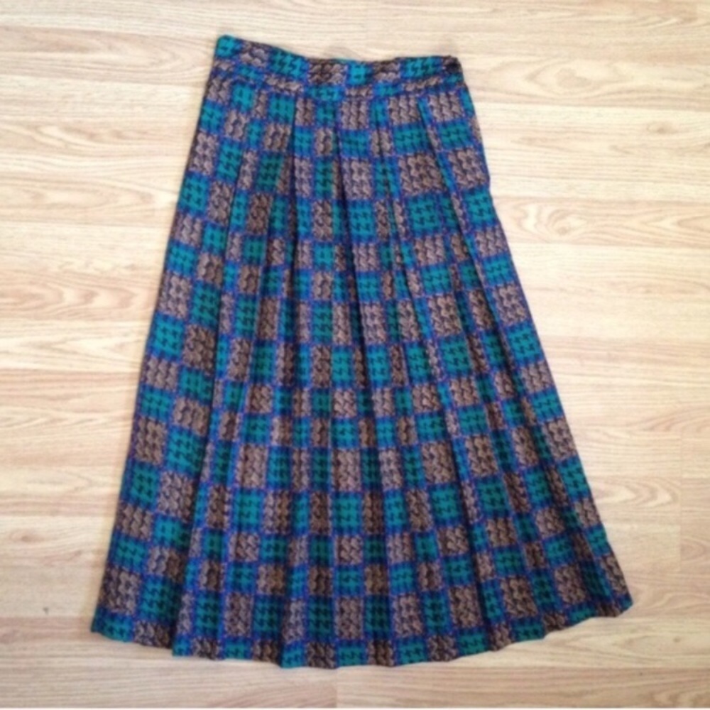 Vintage Plaid Pleated Midi Skirt